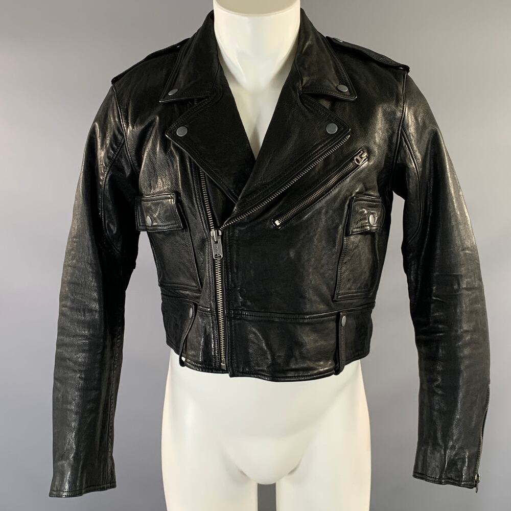 RALPH LAUREN Size L Black Leather Biker Jacket